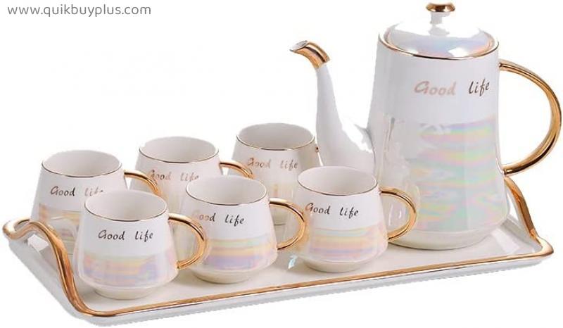 YQBUER Nordic Ceramic Tea Set 8 Piece Nordic Style Glazed Porcelain Coffee and Tea Set Afternoon Tea Drink Set Coffee Set