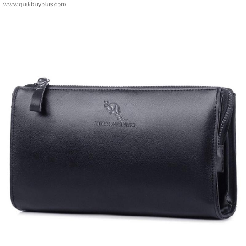 YUES KANGAROO Famous Brand Men Clutch Bags Leather Purse PU Leather Business Long Phone Wallet Black Male Handy Bags men wallets