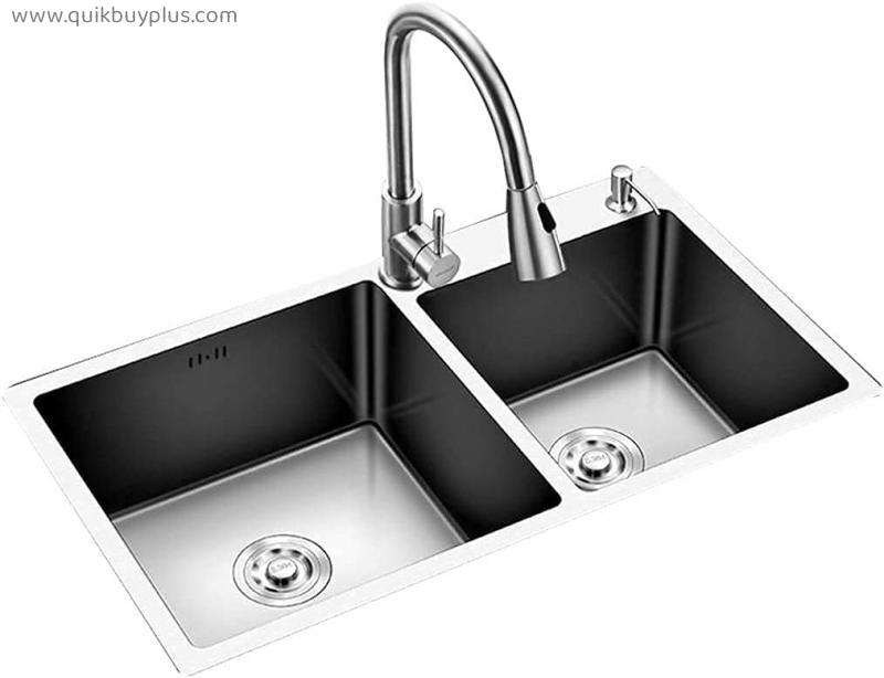 YWTT Undermount Workstation Kitchen Sink,304 Stainless Steel Double Bowl with the downpipe Kit,for Kitchen Bar Small restaurant (80 * 45cm/31.49 * 17.71in)