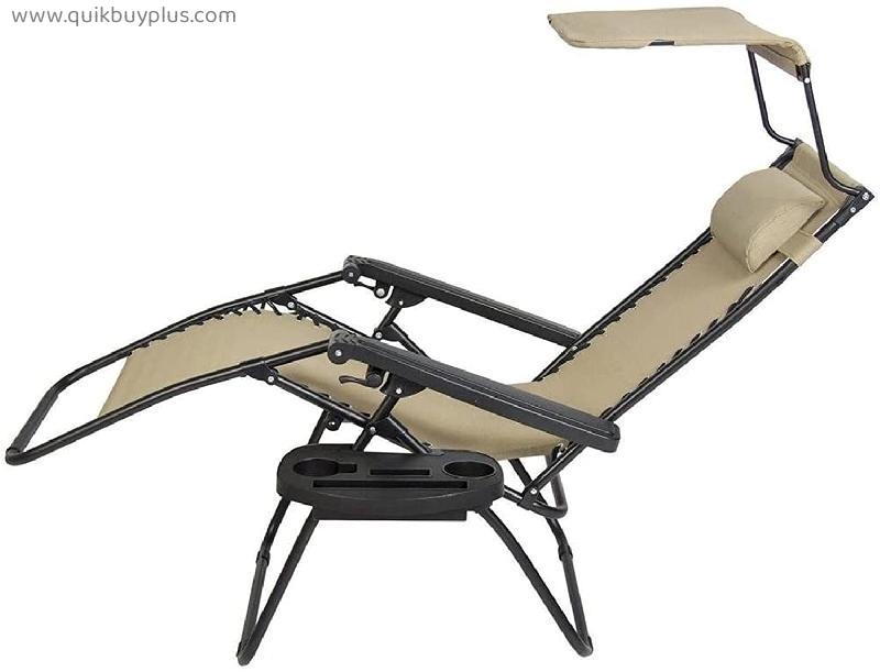 YX-ZD Patio Recliner Chair with Canopy Cup Holder, Zero Gravity Chair Lounge Chair Folding Outdoor Recliner, for Patio Sunroom Beach Backyard