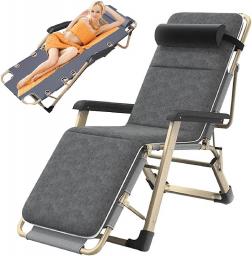 YX-ZD Reclining Chair Zero Gravity Chair Oversize Folding Sun Lounger, Garden Recliner Sun Chairs Sun Bed Beach Chair, with Cotton Cushion ＆ Head Pillow