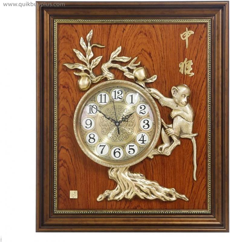 YXD Decor Clock Wall Large Pure Copper Monkey Pan Peach Wall Clock 20 Inch Silent Non-Ticking Battery Operated Wall Clock for Living Room Modern Clock