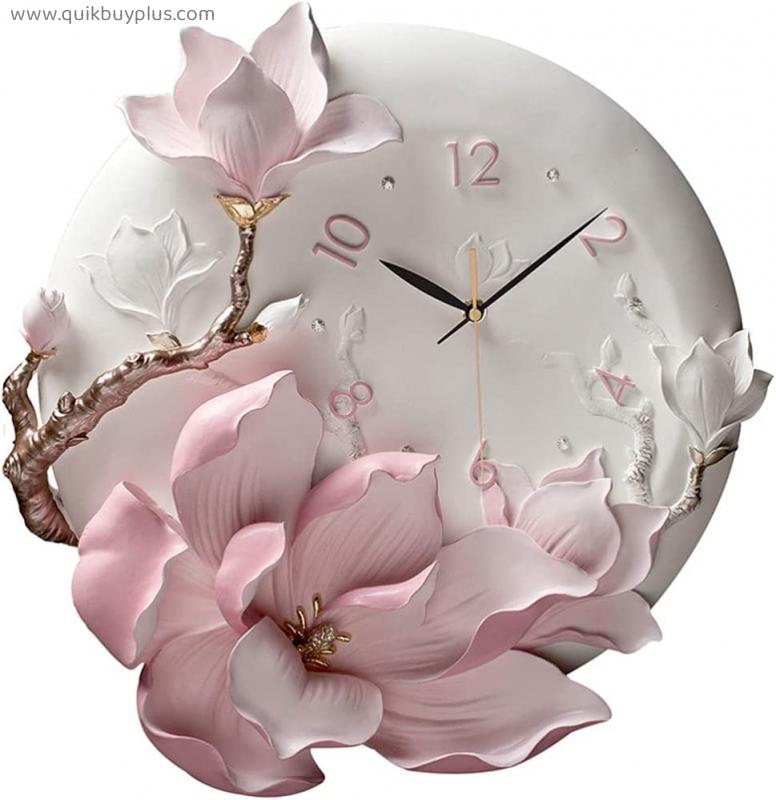 YXD Decor Clock Wall Wall Clocks Flowers Hand-Painted 3D Three-Dimensional Relief Art Wall Clock 20 Inch Silent Battery Operated Wall Clock Modern Clock (Color : Pink A)