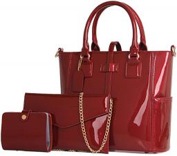 Yan Show Women's 3pcs Handbags Patent Leather Fashion Shoulder Bag Large Capacity Handbag