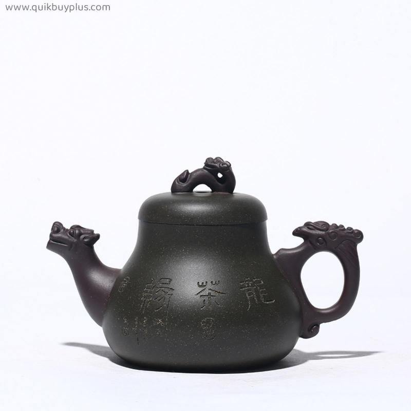 Yixing Purple Clay,Pot Raw Ore Green,Famous Handmade,Dragon Tea Edge Teapot Set,Zisha Kettle,Drinkware,Suit For Green Tea
