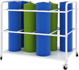 Yoga Mat Holder Basket - Hold 9 Mats, Metal Yoga Mat Storage Cart With Wheels, Yoga Mat Rack Organizer Stand For Home/Yoga Room (Color : White)