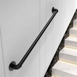Yude- 19ft Complete Kit, Black Non-Slip Railings, Wrought Iron Pipe Handrails, Wall-Mounted Indoor Elderly Handrails, Suitable for Attic, Stairs, Balcony, 1-20 Feet (Optional)