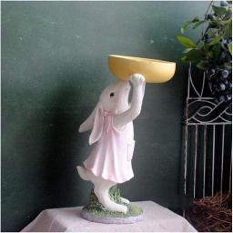 ZHANGZZ Animal Statues Statue Ornaments Sculptures Idyllic Retro Rabbit Lady Home Garden Ornament Decoration Jewelry Key Dish Decorations for Living Room (Color : C)