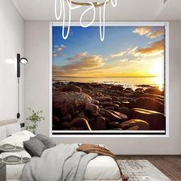ZMQL Blackout Roller Blinds with Sunset Pattern, Sun Shade Curtains for Balcony Bathroom Windows, 80/100/120/130/140cm Wide (Size : 100x220cm/39x87in)