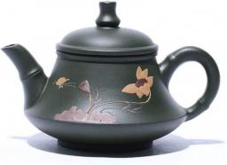 ZYING Purple Clay Tea Pot Green Hand-Painted Lotus Family Use Purple Sand Tea Set Teapot