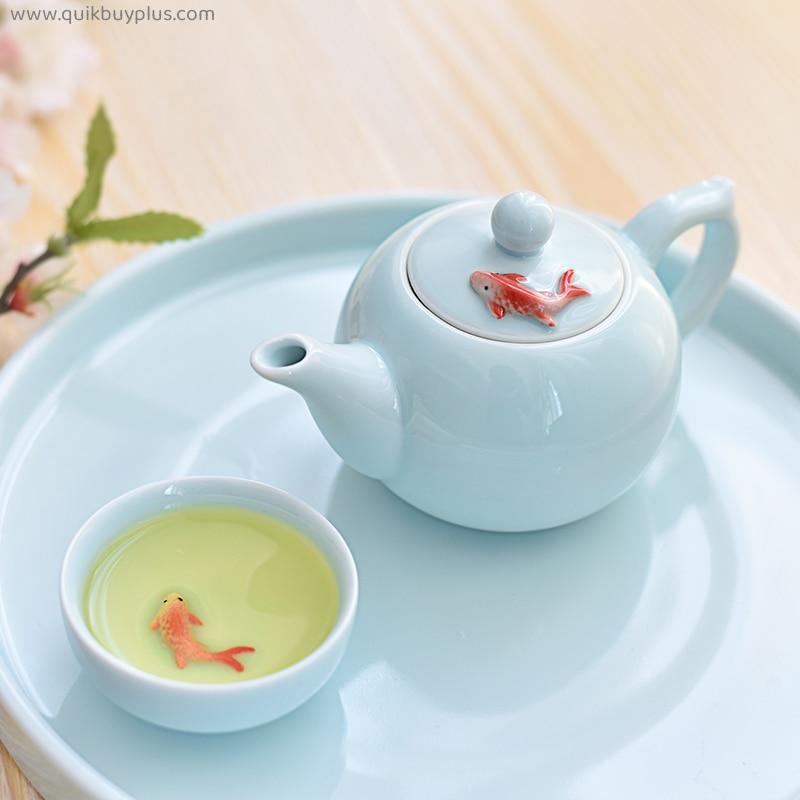 Zen Buddha girl the china wind fish Chinese Kung Fu Tea Set teapot and tea cups Celadon teacup white or green color teaset
