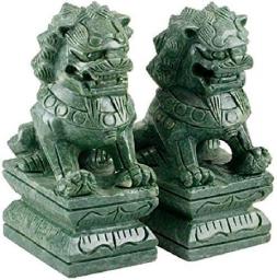 aasdf A Pair of Beijing Fu Foo Dogs Lion Statues Feng Shui Decoration Traditional Chinese Guardian Lion Statues with Stone Decoration for Indoor, Outdoor, Medium Placement