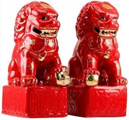 aasdf A Pair of Beijing Fu Foo Lion Statues Resin Guardian Dog Statues Feng Shui Decorations for Home and Office, Attract Wealth and Good Luck