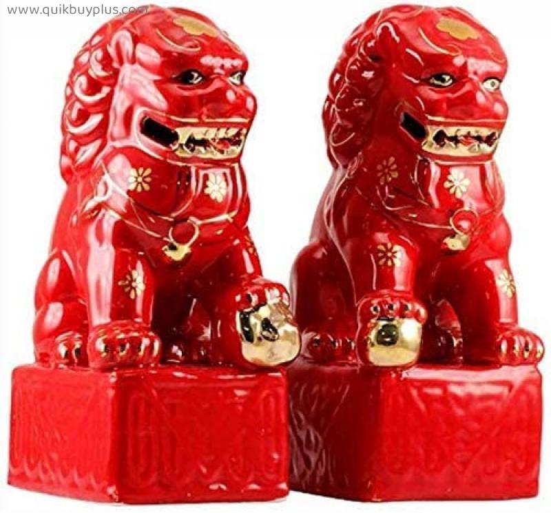 aasdf A Pair of Beijing Fu Foo Lion Statues Resin Guardian Dog Statues Feng Shui Decorations for Home and Office, Attract Wealth and Good Luck