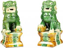 aasdf A Pair of Ceramic Peking Lions, Fu Foo Dog Statue Pair, Tang San Cai Guardian, Chinese Feng Shui Decor, for Home and Office, Attract Wealth and Good Luck, Best Gift, B