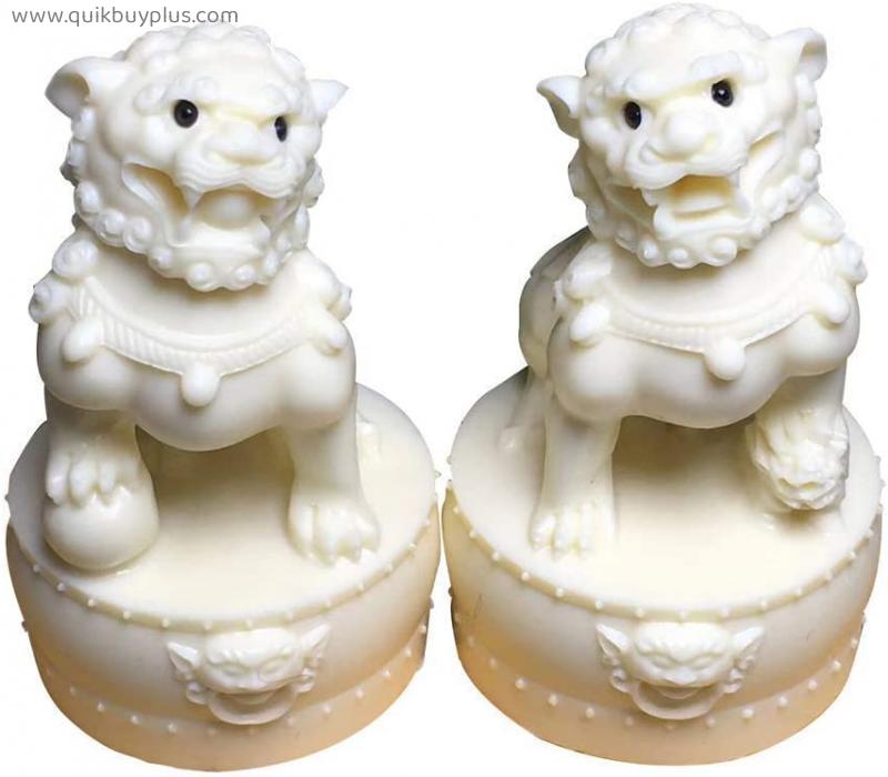 aasdf A Pair of Peking Lions Pair Dog Statues Fu Foo, Ivory Walnut Guardian, Chinese Feng Shui Decorations, For Home and Office, Attract Wealth and Good Luck