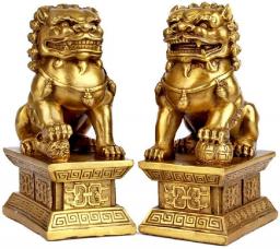 aasdf Feng Shui Brass Statue Lion Wealth Porsperity Ornament Pair of Fu Foo Dogs Guardian Sculpture Best Housewarming Congratulatory To Ward Off Evil Energy Set