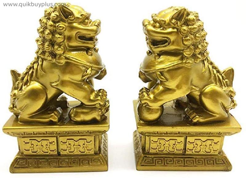 aasdf Feng Shui Decor Beijing Lions Pair of Fu Foo Dogs Guardian Lion Statue, Resin Prosperity Figurine, Red