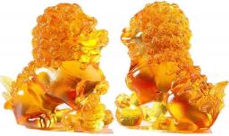 aasdf Fu Foo Dogs Guardian Lion Statues And Figurines, Feng Shui Wealth Prosperity Pair of Sculpture Ornament, Ancient Coloured Glaze, Ward Off Evil Energy Decoration,B