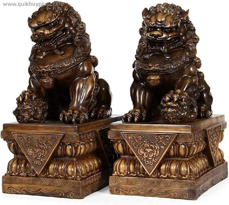aasdf Great Couple Wealth Fu Foo Dogs Guardian Lion Statue Feng Shui Decor, Prosperity Figurine Sculptures Best Housewarming Congratulatory Decor