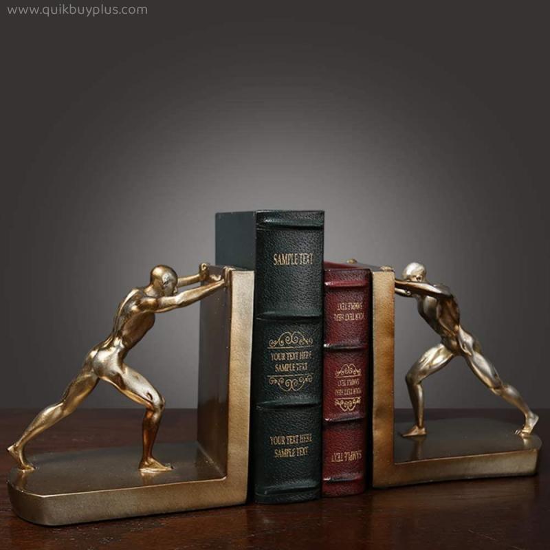 aasdf Hercules Statues Office Ornaments Resin Figurines,Modern Book Stopper Gifts For Students Library Home,Creative Tabletop Bookend Decor Golden 2-piece