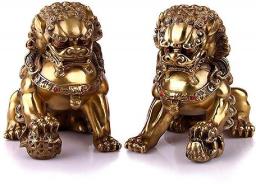aasdf Large Pure Brass Pair Fu Foo Dogs Guardian Lion Statue, Chinese Feng Shui Decor, Prosperity Wealth Figurine