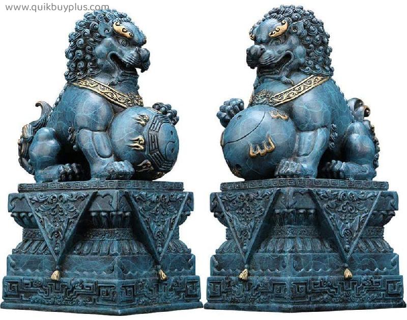 aasdf Pure Copper Beijing Lion Statues Couple Fu Foo Dogs Feng Shui Decoration Decor Prosperity Figurine, Home and Office Wealth Good Luck Sculpture