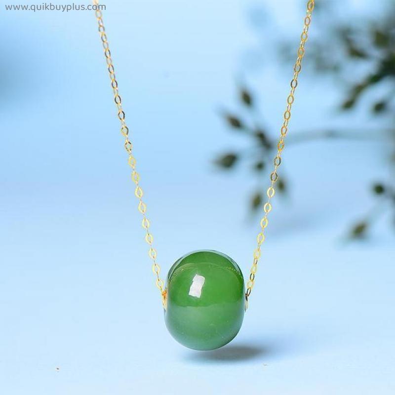 as Right as Rain Hotian Jade Pendant 18K Gold Natural Jasper Necklace Female Clavicle Chain Transfer Beads 2021 New Style