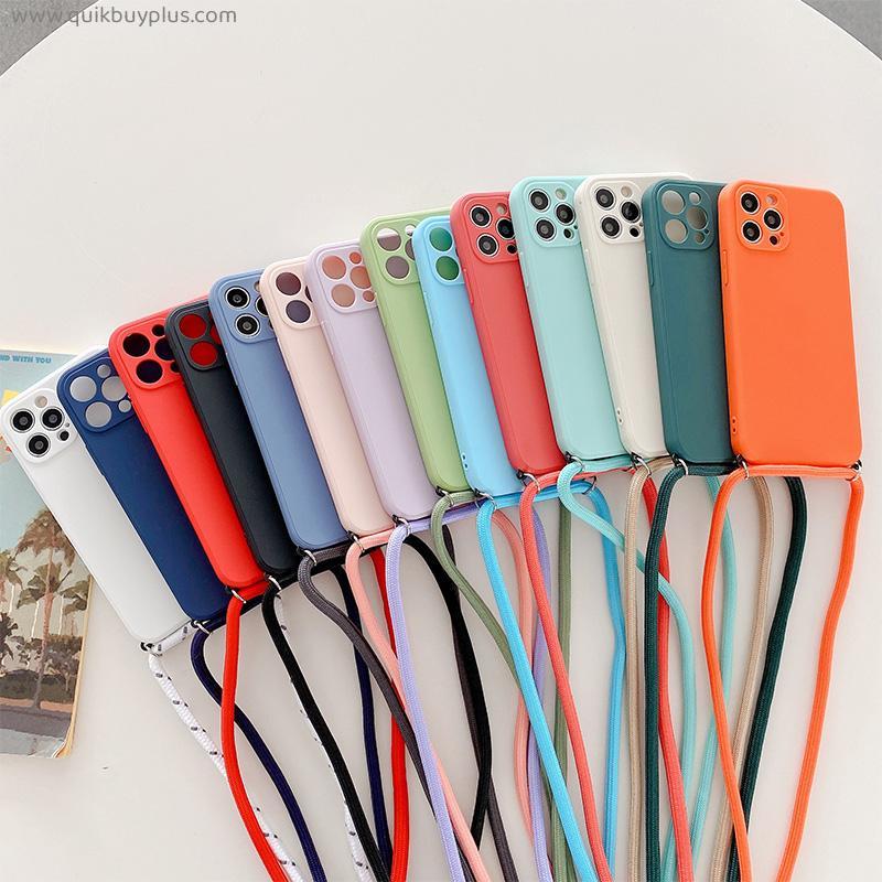 for iphone 13 12 11 pro max mini xr xs x 7 8 6 6s plus se 2 strap cord chain lanyard square silicone phone covers soft tpu case