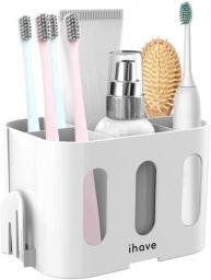 iHave Toothbrush Holders for Bathrooms, Premium Bathroom Organizer Countertop, Electric Tooth Brushing Holder with 5 Slots and 2 Hanging Holes