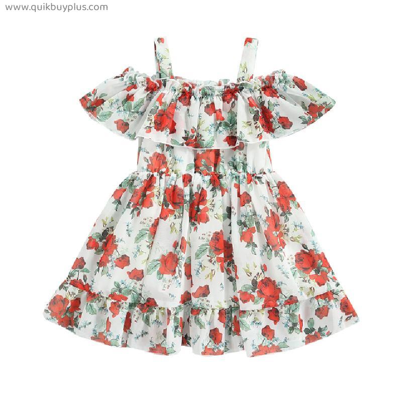 ma&baby 9M-5Y Infant Toddler Kid Baby Girls Dress Floral Print Ruffle Off Shoulder Dresses For Girls Summer Costume D01