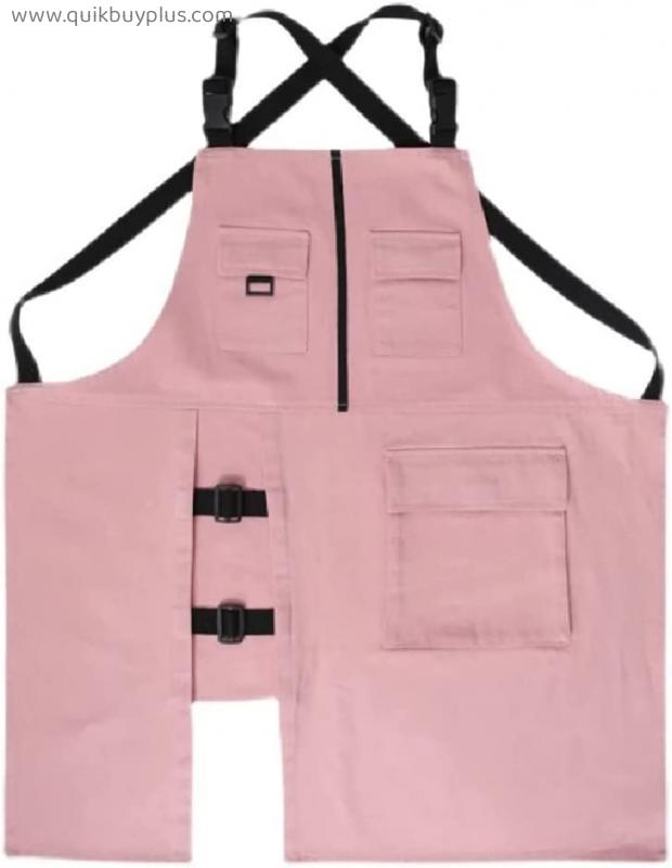 n/a Cotton Apron Gardening Works Cross Back Cotton Canvas Pinafore Dress Art Studio Coffee Shop (Color : Pink, Size : ONE SIZE)
