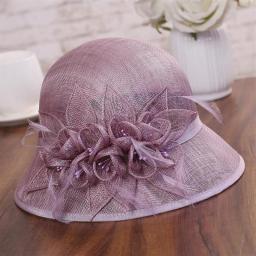 N/a Lady Hat Women Church Fascinators For Wedding Dress Hats Elegant Party Flower Hats (Color : Purple, Size : 55-58cm)