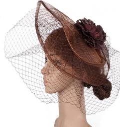 N/a Married Mesh Hats Party Fascinators Veils Headbands Headwear Veils Hair Accessories Ladies Elegant Flower Headpiece (Color : Brown, Size : 28cm)