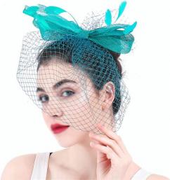N/a Women Hat Fascinators Headband Fashion Bridal Wedding Veils Headdwear Fancy Feather Race Mesh Hair Accessories (Color : Green, Size : 18 Cm)