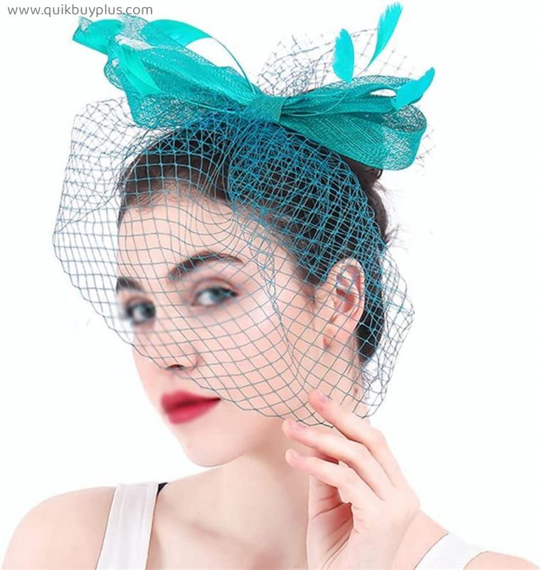 n/a Women Hat Fascinators Headband Fashion Bridal Wedding Veils Headdwear Fancy Feather Race Mesh Hair Accessories (Color : Green, Size : 18 cm)