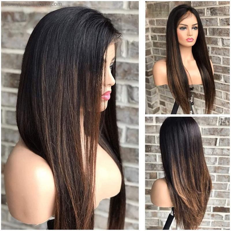 oLUes Ombre Brown Lace Front Human Hair Wigs Pre Plucked Silk Straight 13×6 Lace Frontal Wig for Black Women Glueless Remy Brazilian 150% Density Bleached Knots