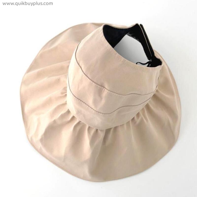 summer sun hat with pearl adjustable big heads wide-brimmed beach hat UV protection packable sun visor hat with