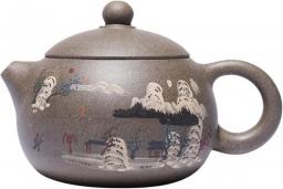Teapot 260ml Yixing Purple Clay Teapots Landscape Pattern Xishi Tea Pot Handmade Kettle Chinese Zisha Tea Set
